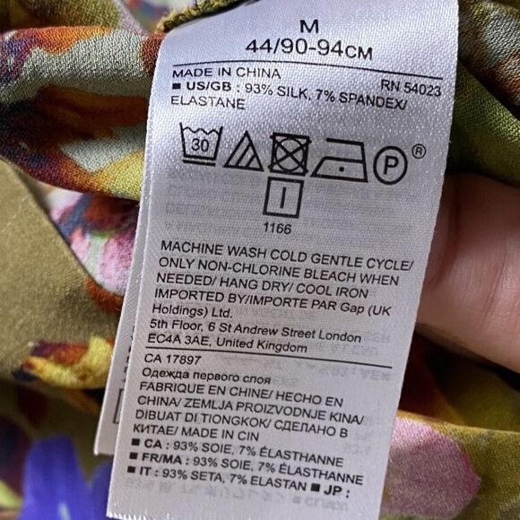 Banana Republic Sz M Short-Sleeve Silk Blend Blouse Olive Green Floral Stretch - Picture 5 of 8